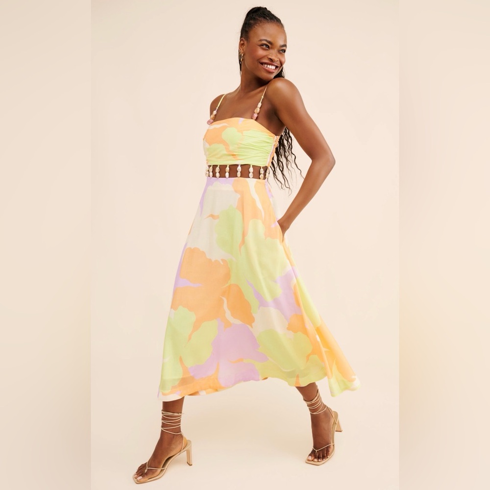 AMUR Georgie Beaded Waist Midi Dress
